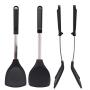 Kitchenware Utensils Premium Stainless Steel & Silicone Non-Stick and Heat Resistant Utensils for Cooking, Flipping and Pressing Black 4 packs