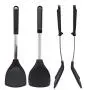 Kitchenware Utensils Premium Stainless Steel & Silicone Non-Stick and Heat Resistant Utensils for Cooking, Flipping and Pressing Black 4 packs
