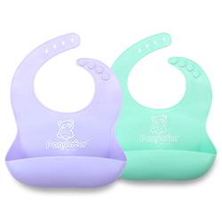 Set of 2 Colors Clear Cute Clear Silicone Baby Bibs for Babies & Toddlers (10-72 Months) by Panda Ear-Waterproof, Soft, Unisex, Non Messy - Light Blue/Purple