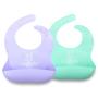 Set of 2 Colors Clear Cute Clear Silicone Baby Bibs for Babies & Toddlers (10-72 Months) by Panda Ear-Waterproof, Soft, Unisex, Non Messy - Light Blue/Purple