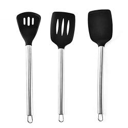 Hjyi Silicone Kitchen Cooking High temperature resistant silicone kitchenware stainless steel tube handle silicone spatula Hedge powder grip (set of 8 pieces)