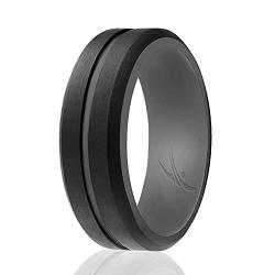 ROQ Silicone Wedding Ring for Men - 4 Packs or 1 Single Ring Mens Silicone Rubber Wedding Bands, Engraved Middle Line Beveled Edge Style, Metal & Vivid Matte Colours