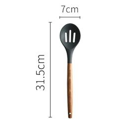 Z&I Non-Stick Shovel Spoon Tool Set Shovel Soup Fishing Spoon Green Cooking Silicone Wooden Handle Kitchenware(01)