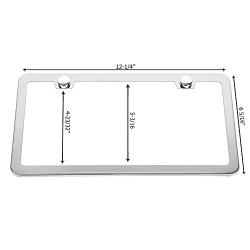 SunplusTrade 2 Stainless Steel Polish Mirror License Plate Frame + Chrome Screw Caps (Silver)