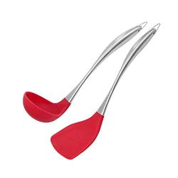 Kitchen Utensils Set 2 Pcs/Set Silicone Cooking Tools Stainless Steel Kitchenware Handle Scoop Spoon Non-Stick Ladle Turner Kitchen Tableware Utensil