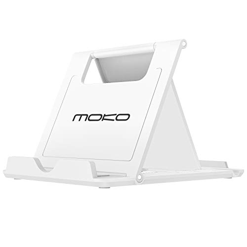 MoKo Phone/Tablet Stand, Foldable Desktop Holder for Devices(6-11") Fit iPhone 11 Pro Max/11 Pro/11, iPad 10.2" 2019, iPhone Xs/Xs Max/Xr/X, iPad Air 3, Mini 5, Galaxy Note 10 Plus, White(Small Size)