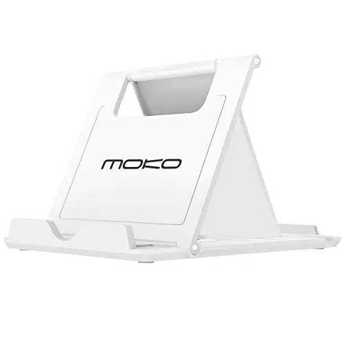 MoKo Phone/Tablet Stand, Foldable Desktop Holder for Devices(6-11") Fit iPhone 11 Pro Max/11 Pro/11, iPad 10.2" 2019, iPhone Xs/Xs Max/Xr/X, iPad Air 3, Mini 5, Galaxy Note 10 Plus, White(Small Size)