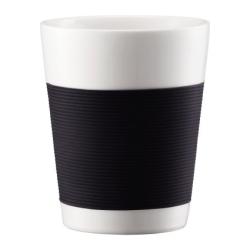 Bodum Canteen Porcelain Double Wall Medium Tumbler with Silicone Grip, Black, Set of 2