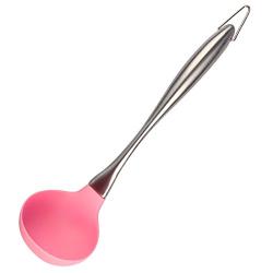 Dana Carrie Stainless Steel Kitchenware kitchen spatula 304 stainless steel silicone kitchen utensils heat resistant silicone spatula non-stick inner pot, Pink Soup ladle