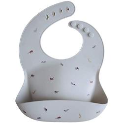 Mushie Silicone Baby Bib | Adjustable Fit Waterproof Bibs (Safari Light Grey)