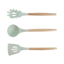 Silicone Kitchenware - Kitchen Wood Handle Silicone Kitchenware Set of 9 Pieces, Cooking Tools Spoon Shovel Baking Set Spatula, 9-piece set