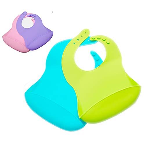 2 Pack Silicone Baby Bib, BPA Free, Green and Blue, Easy Clean up