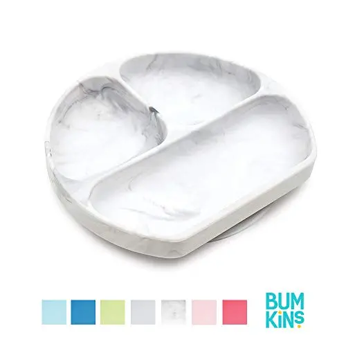 Bumkins Silicone Grip Dish, Suction Plate, Divided Plate, Baby Toddler Plate, BPA Free, Microwave Dishwasher Safe ? Marbled