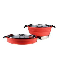 Dr. Si 3.8 Liter / 4 Quarts Family Size Collapsible Cooking Pot Silicone, BPA Free FDA Certified, Stainless Base & lid, Excellent for Outdoor Camping, Compact(Cherry Red)