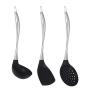 3pcs/Set Stainless Steel Handle Silicone Cooking Utensils Non-stick Cookers Heat-resistant Kitchenware Kit (Turner+Soup Ladle+Colander Spoon)