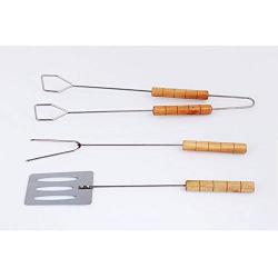 Practical Picnic Kebab Stainless Steel Wooden Handle Outdoor Barbecue Accessories Three Sets