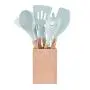 Silicone Kitchenware Set of 9 - Fresh Green Silicone Set, Heat and Non-stick Kitchen Set with Wooden Handle, 9-piece set