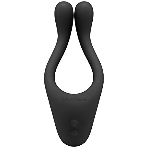 Doc Johnson TRYST - Multi Erogenous Zone Silicone Vibrator and C-Ring - Focused Stimulation For Both Partners - Synergistic Vibrations - Black