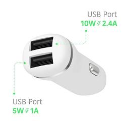 Car Charger USB iPhone Charger - by TalkWorks | 17W/3.4A | Dual Port USB with 5ft Lightning Cable | Apple MFI Certified For iPhone XS / XS Max / XR / X / 8 / 7 / 6 / SE / 5 / iPad, iPod - White