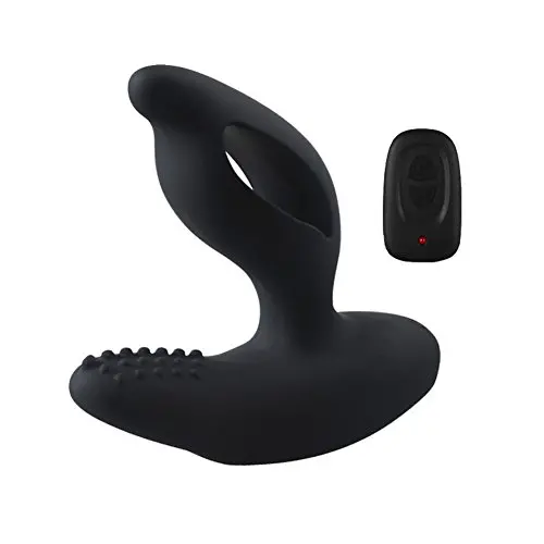 FUN-MATES Anal Plug Vibrator with Perineum Stimulation Cock Ring Plug Prostate Massager with Remote Control Adult Toys(Black)