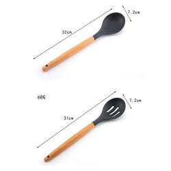 HUShjsd Silicone Kitchenware Set 8 With Wooden Handle, Non-stick Kitchen Shovel Spoon, Kitchen Tool Set，Baking And Mixing - Ergonomic Flexible Silicone Spatula