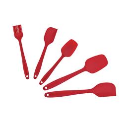 Silicone Kitchenware Baking Tool Set - Non Stick Heat-Resistant Flexible Cooking Spatulas Brush Scraper Cake Butter Cream Mixing Batter Red