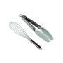 Country Kitchen 10" Whisk and Tong Kitchenware Set for Nonstick Cookware, Silicone and Stainless Steel Accessories for Cooking, Baking, Frying, Grilling, Blending and Serving- Gun Metal and Mint Green