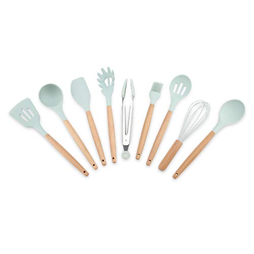 Cooking Utensils, Silicone Cookware Kitchenware Set Of 9 Kitchen Tools Fresh Blue (Without Storage Bin)