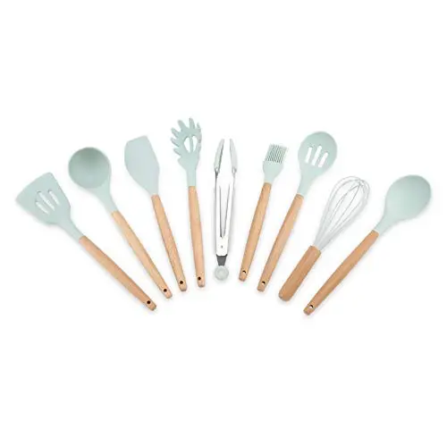 Cooking Utensils, Silicone Cookware Kitchenware Set Of 9 Kitchen Tools Fresh Blue (Without Storage Bin)