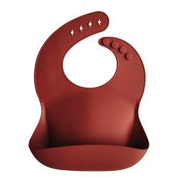 Mushie Silicone Baby Bib | Adjustable Fit Waterproof Bibs (Raw Sienna)