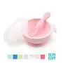 Bumkins Suction Silicone Baby Feeding Set, Bowl, Lid, Spoon, BPA-Free, First Feeding, Baby Led Weaning - Pink