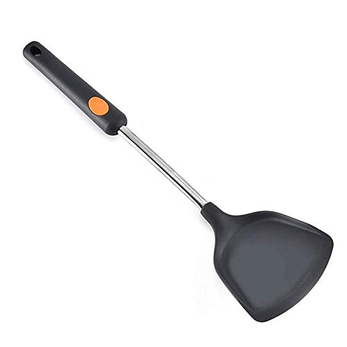 Jdeepued Silicone kitchenware Flexible Silicone Fish Turner Spatula Stainless Steel Handle Heat Resistant Silicone Cooking Turner Black Silicone Kitchen Utensils (Color : Black, Size : 10.3×37.2cm)