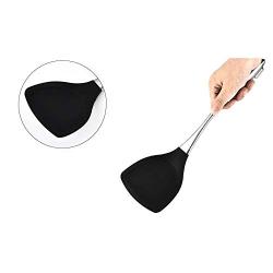 Jdeepued Silicone kitchenware Heat Resistant Silicone Spatula Non-Stick Wok Turner Stainless Steel Handle Cookware Kitchen Tools for Eggs Omelets Pancakes Burgers Silicone Kitchen Utensils