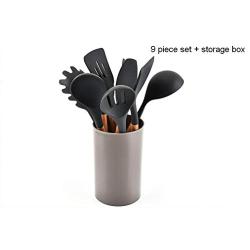 Silicone 9 Piece Cooking Utensils Set with Shelf -Kitchen Utensils Non-Stick Pan Heat Resistant Nylon Silicone Baking Set Hygienic Kitchen Cooker Cooking Kitchenware Set (9PCS) (storage box)