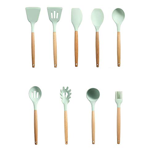 9pcs Silicone Utensils Cooking Utensil Set, Non-Stick Pan, Heat Resistant, Beech Silicone Baking Set, Hygienic, Kitchen, Cooker Cooking, Kitchenware Set.