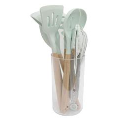 Silicone Kitchenware - Kitchen Wood Handle Silicone Kitchenware Set of 9 Pieces, Cooking Tools Spoon Shovel Baking Set Spatula, 9-piece set