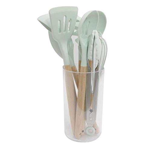 Silicone Kitchenware - Kitchen Wood Handle Silicone Kitchenware Set of 9 Pieces, Cooking Tools Spoon Shovel Baking Set Spatula, 9-piece set