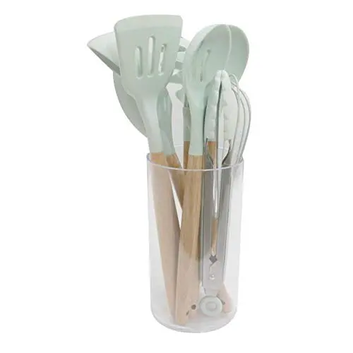 Silicone Kitchenware - Kitchen Wood Handle Silicone Kitchenware Set of 9 Pieces, Cooking Tools Spoon Shovel Baking Set Spatula, 9-piece set