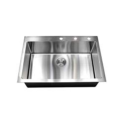 Single Sink 33 Inch Topmount/Drop In Stainless Steel Kitchen Sink Package 16 Gauge Single Bowl Basin Complete Sink Pack pppp106