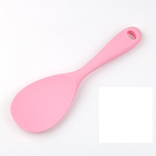 Dana Carrie Stainless Steel Kitchenware kitchen spatula 304 stainless steel silicone kitchen utensils heat resistant silicone spatula non-stick inner pot, Pink Rice scoop