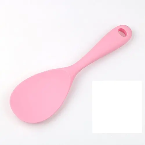 Dana Carrie Stainless Steel Kitchenware kitchen spatula 304 stainless steel silicone kitchen utensils heat resistant silicone spatula non-stick inner pot, Pink Rice scoop