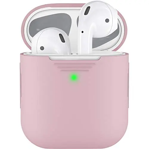 PodSkinz AirPods 2 & 1 Case [Front LED Visible] Protective Silicone Cover and Skin Compatible with Apple AirPods (Pretty in Pink)