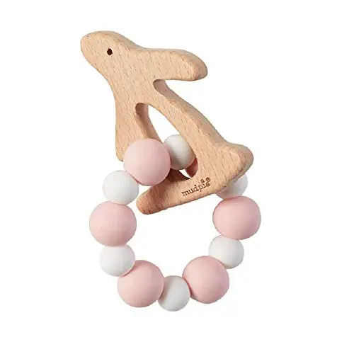 Mud Pie Bunny Wood and Silicone Teethers, Pink