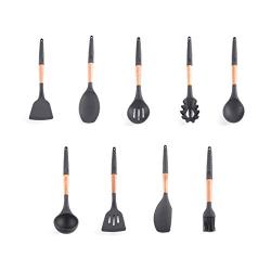 Non-slip Silicone Sleeve Beech Handle Silicone Kitchenware 9 Piece Set Non-stick Pan Spatula Spoon