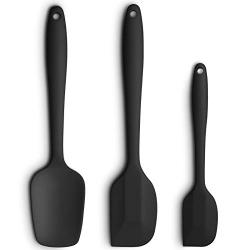 Silicone Spatula 3-piece Set, High Heat-Resistant Good Grips Spatulas, Non-stick Rubber Spatulas with Stainless Steel Core, Black