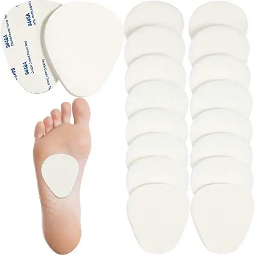 20 Pieces Metatarsal Felt Foot Pads Insert Pads Ball of Foot Cushion for Foot Pain Relief Forefoot and Sole Adhesive Foam Foot Pad for Men and Women 1/4 Inches Thick (White)