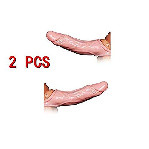 2pcs-Privacy Packaging. Silicone penile Condom Expander expands Male Chastity Toys Lengthen Cock Sleeves Dick Socks Reusable Condoms(Flesh)