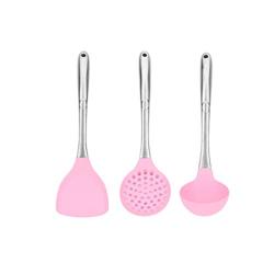 Silicone Kitchenware Three-piece Set High Temperature Resistant Stainless Steel Silicone Kitchenware (Color : Pink)