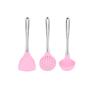 Silicone Kitchenware Three-piece Set High Temperature Resistant Stainless Steel Silicone Kitchenware (Color : Pink)