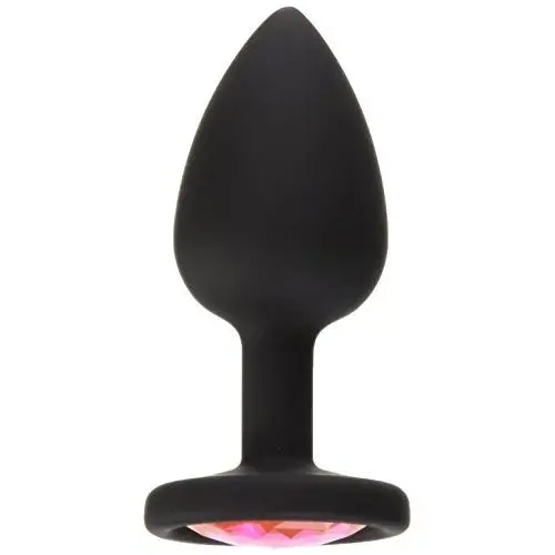 Doc Johnson Booty Bling - Spade Shaped Silicone Anal Plug with Jeweled Base - 3" Long and 1.2" Wide - Small - Pink Jewel